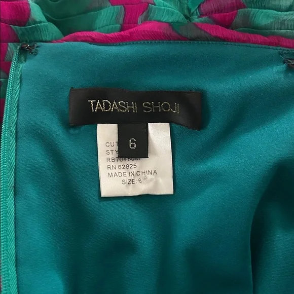 Tadashi Shoji Elegant One-Shoulder Teal/Pink 💯% Silk Dress **Size 6** 🌺🌺 - Picture 5 of 5